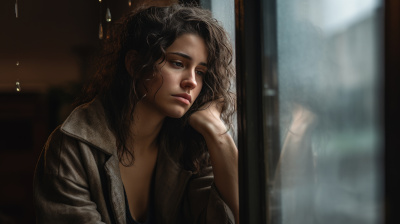 Depressive Frau am Fenster - © Adobe